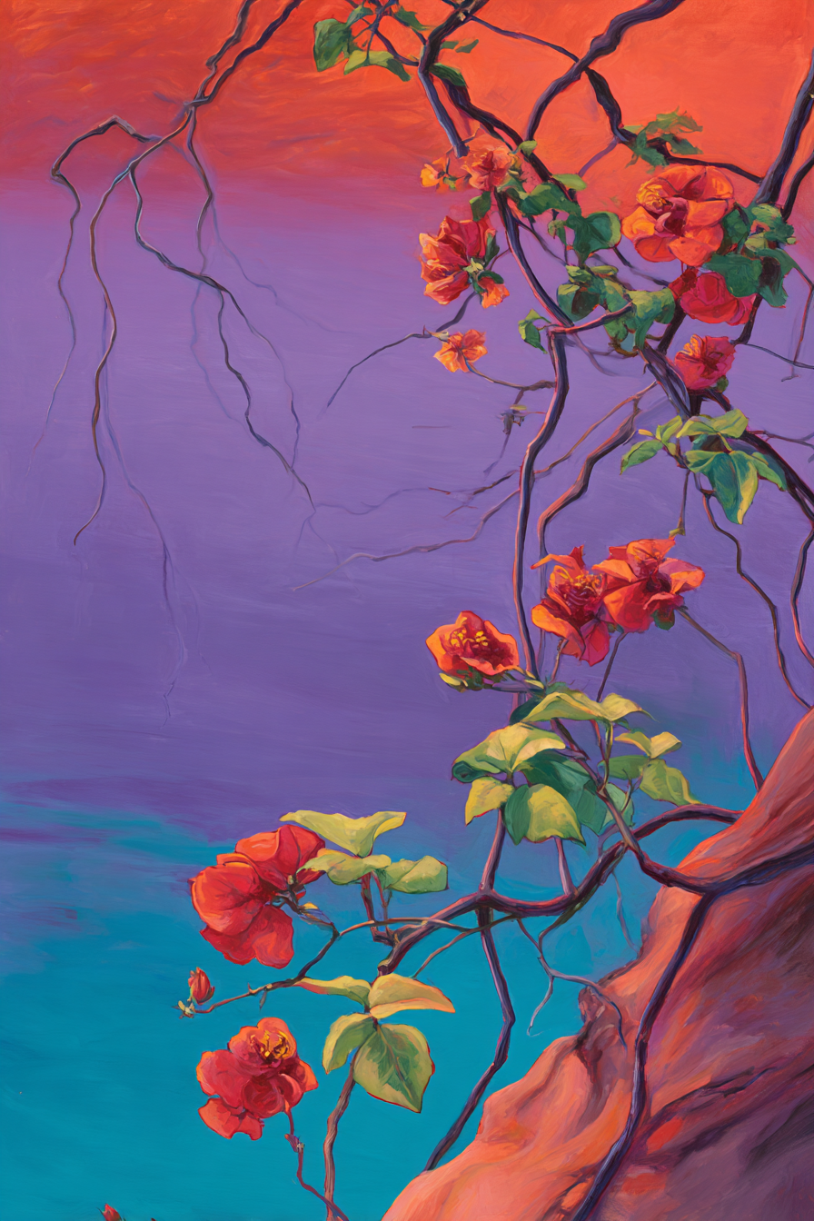 Leuchtende Bougainvillea Im Stilisierten Tropischen Garten | Expressionismus | Stilrichtungen