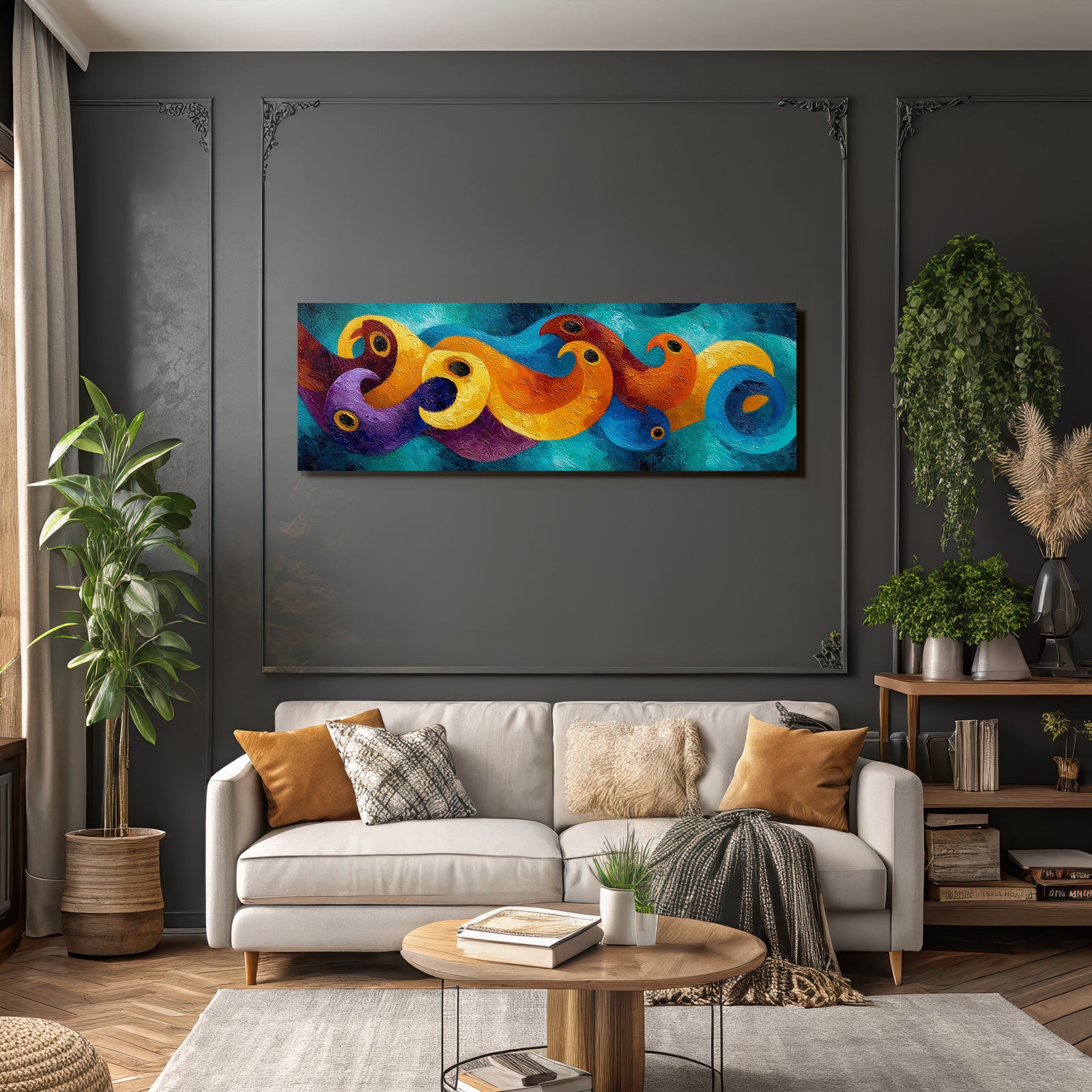 Abstrakte Wellenformen In Orange Purpur Und Blau