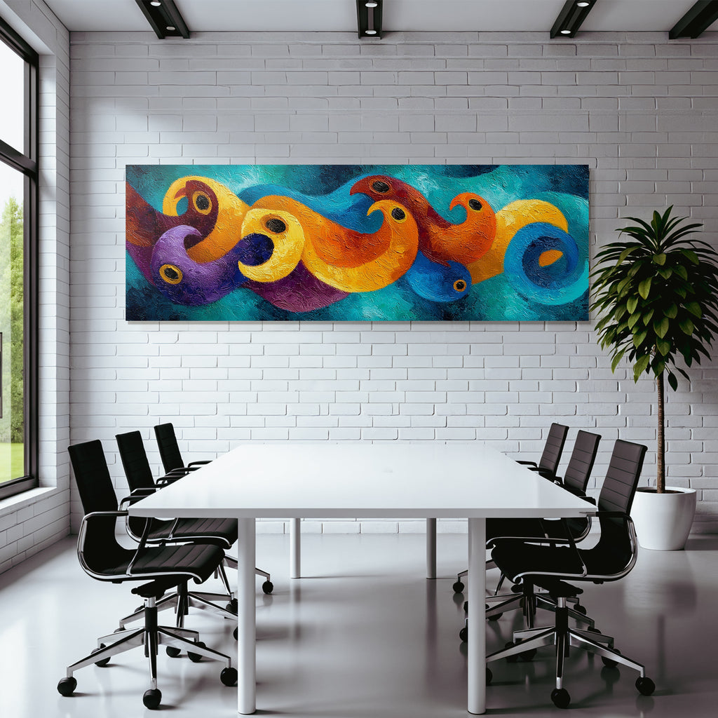 Abstrakte Wellenformen In Orange Purpur Und Blau