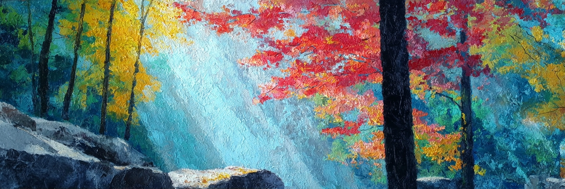 Herbstwaldgemälde Bunte Baeume Rote Und Gelbe Blätter Mit Sanftem Hintergrund | Expressionismus | Stilrichtungen