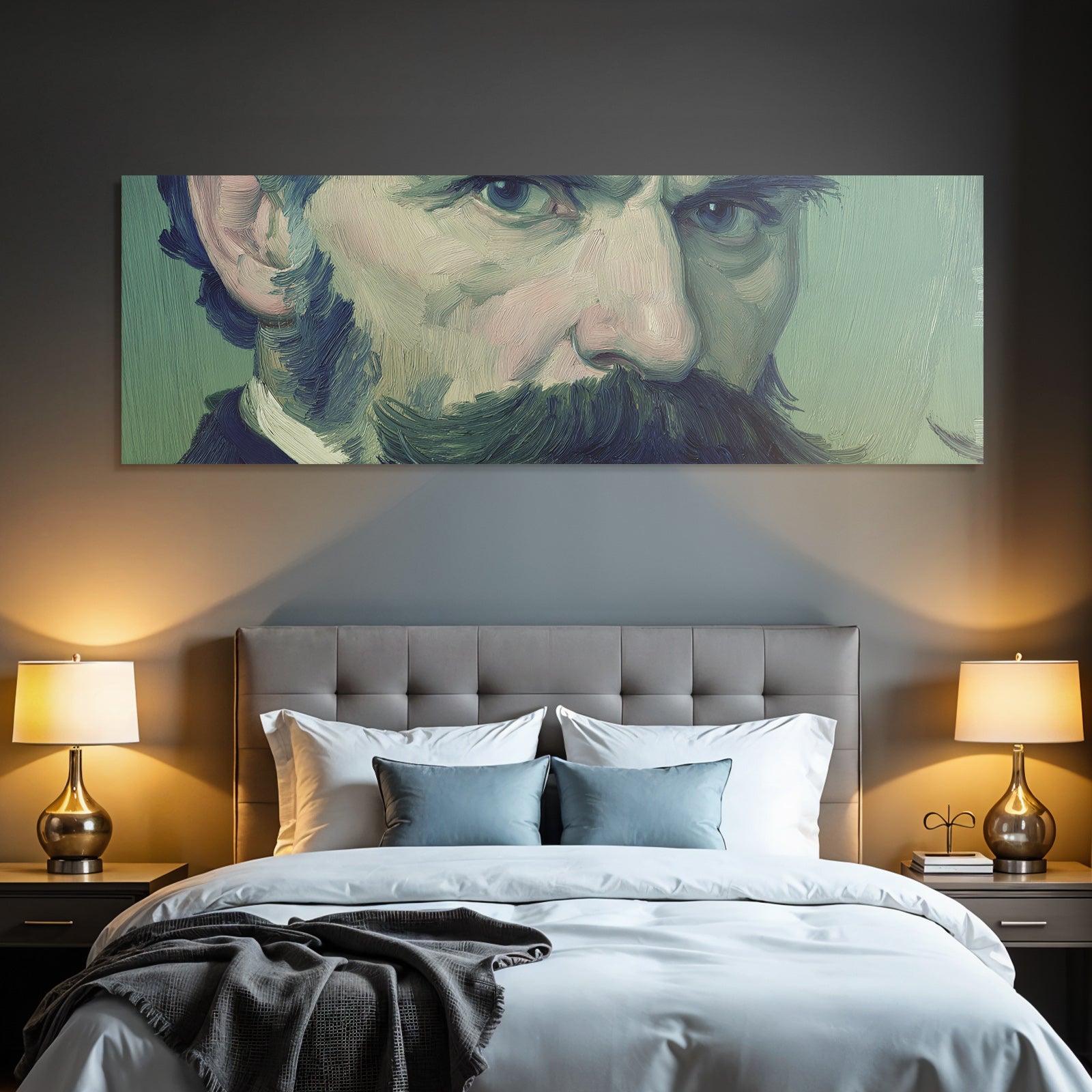 Porträt Eines Mannes Mit Texturiertem Gesicht Augen Und Schnurrbart Stil