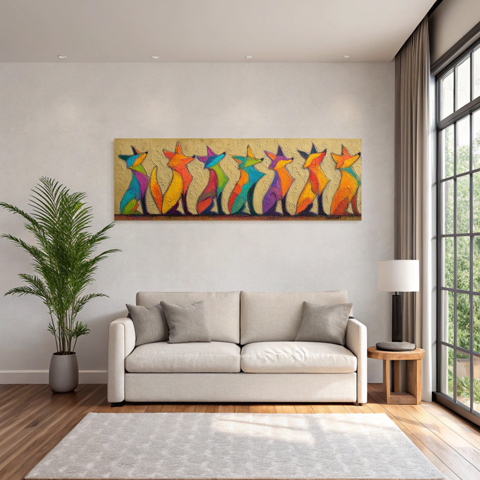 Verspielte Bunte Fuchsillustration Auf Beigem Hintergrund