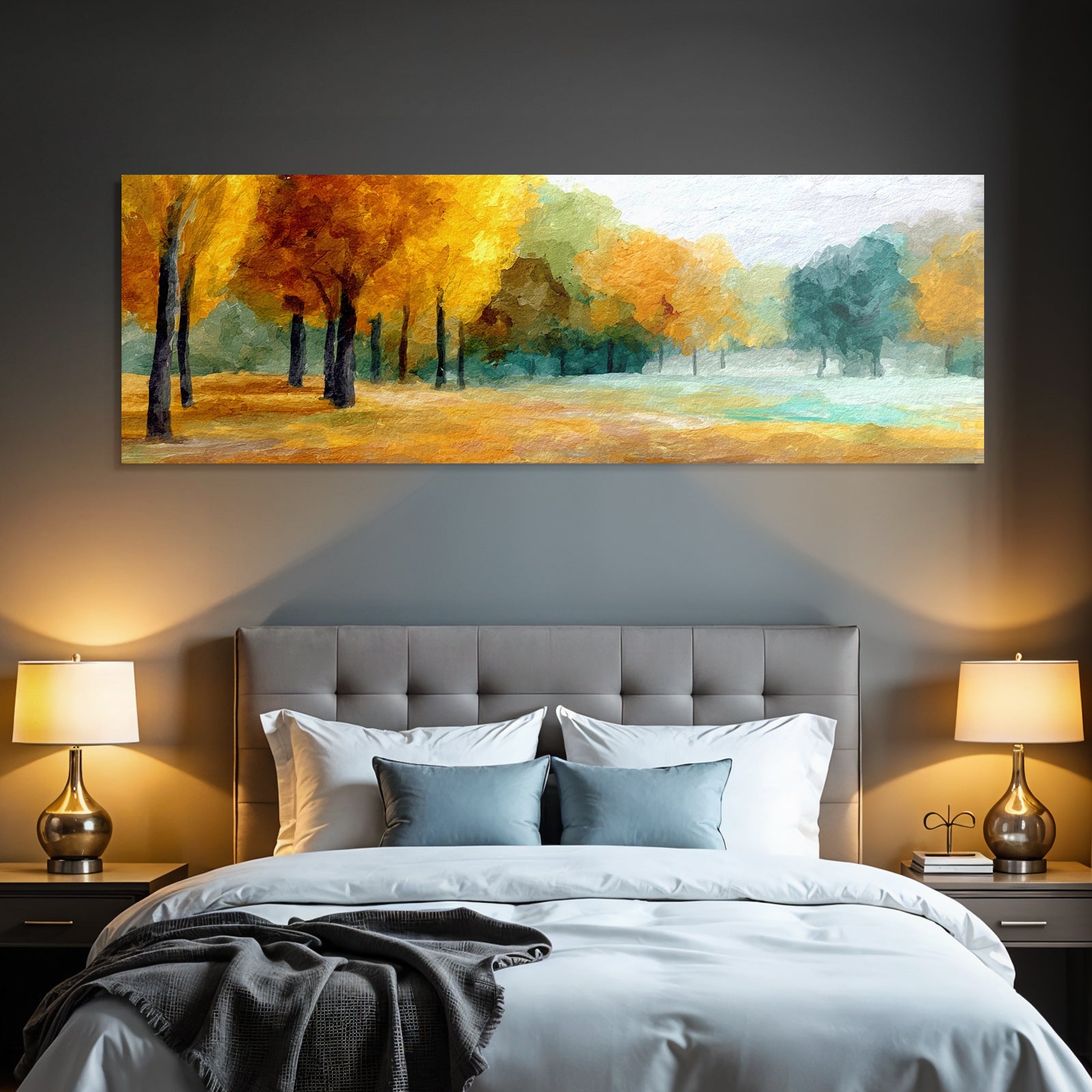 Herbstlandschaft Im Waldpark In Aquarell