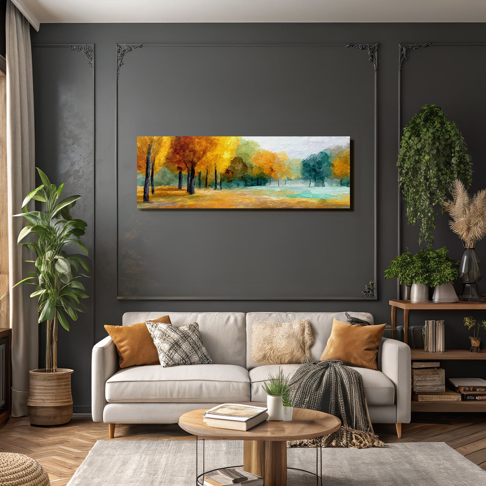 Herbstlandschaft Im Waldpark In Aquarell