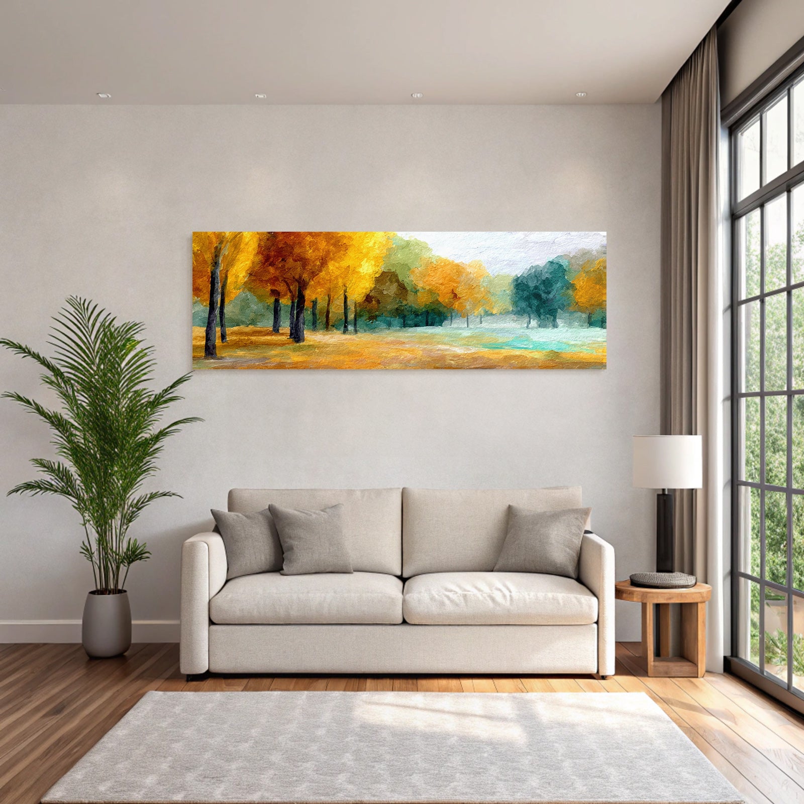 Herbstlandschaft Im Waldpark In Aquarell