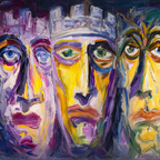 Abstraktes Gemalde Drei Stilisierte Gesichter Farbenfroh Surreal Expressiv | Expressionismus | Stilrichtungen