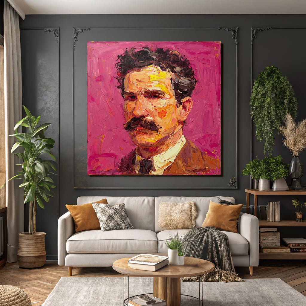 Ausdrucksstarkes Impressionistisches Porträt Eines Mannes Vor Pinkem Hintergrund