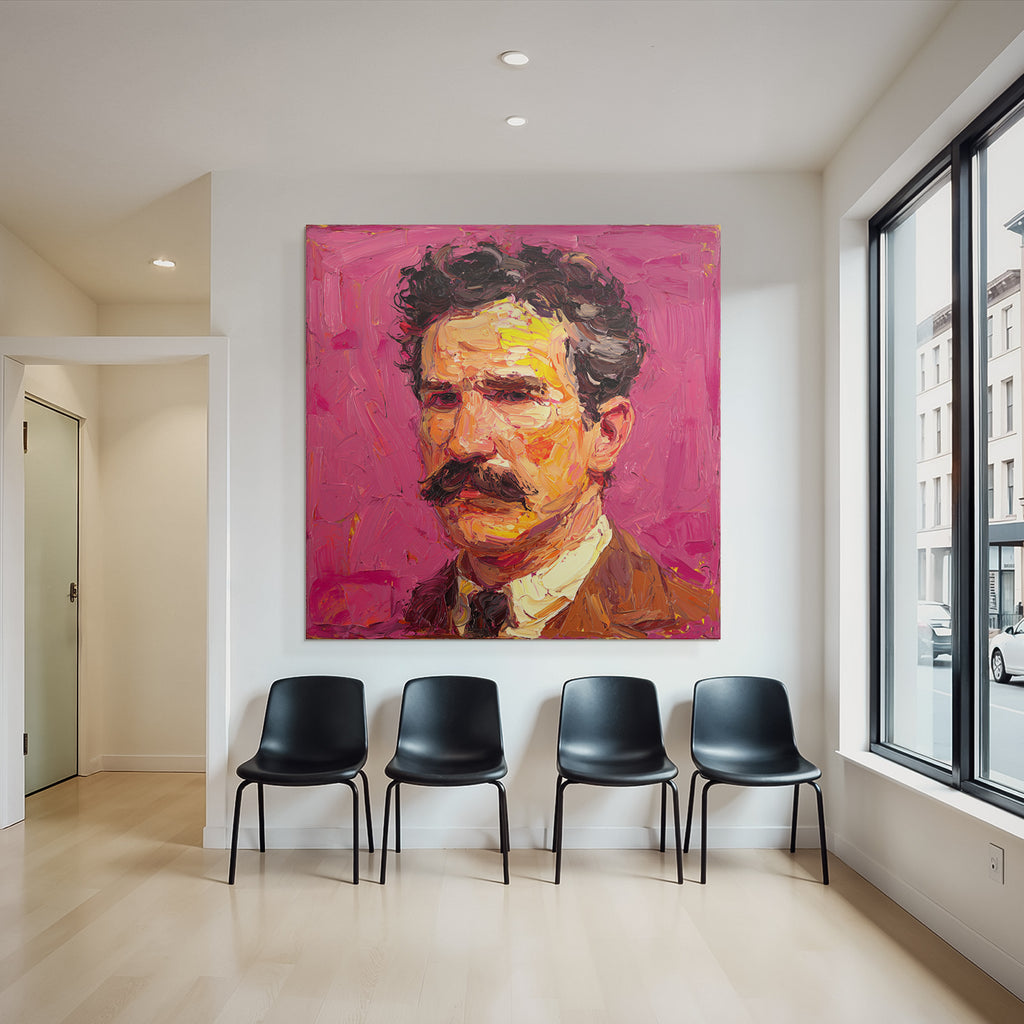 Ausdrucksstarkes Impressionistisches Porträt Eines Mannes Vor Pinkem Hintergrund