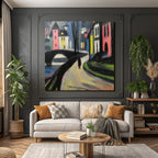 Bunte Dorfansicht Mit Brücke Und Weg
