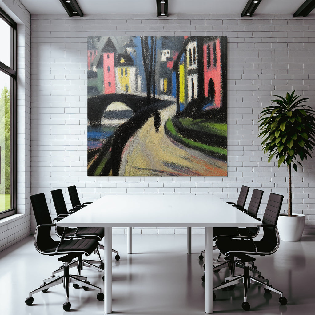 Bunte Dorfansicht Mit Brücke Und Weg