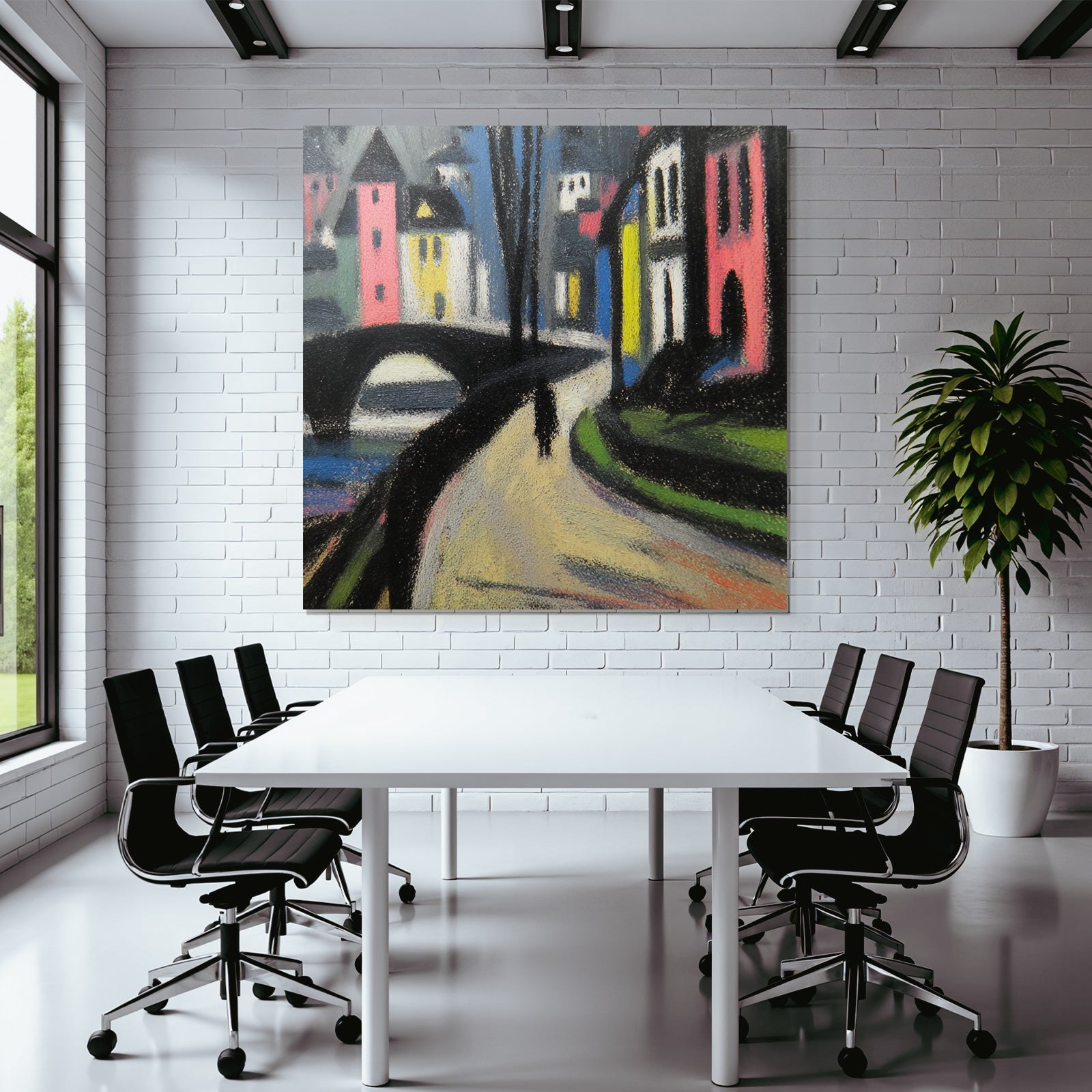 Bunte Dorfansicht Mit Brücke Und Weg