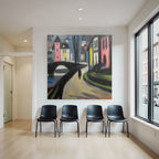 Bunte Dorfansicht Mit Brücke Und Weg