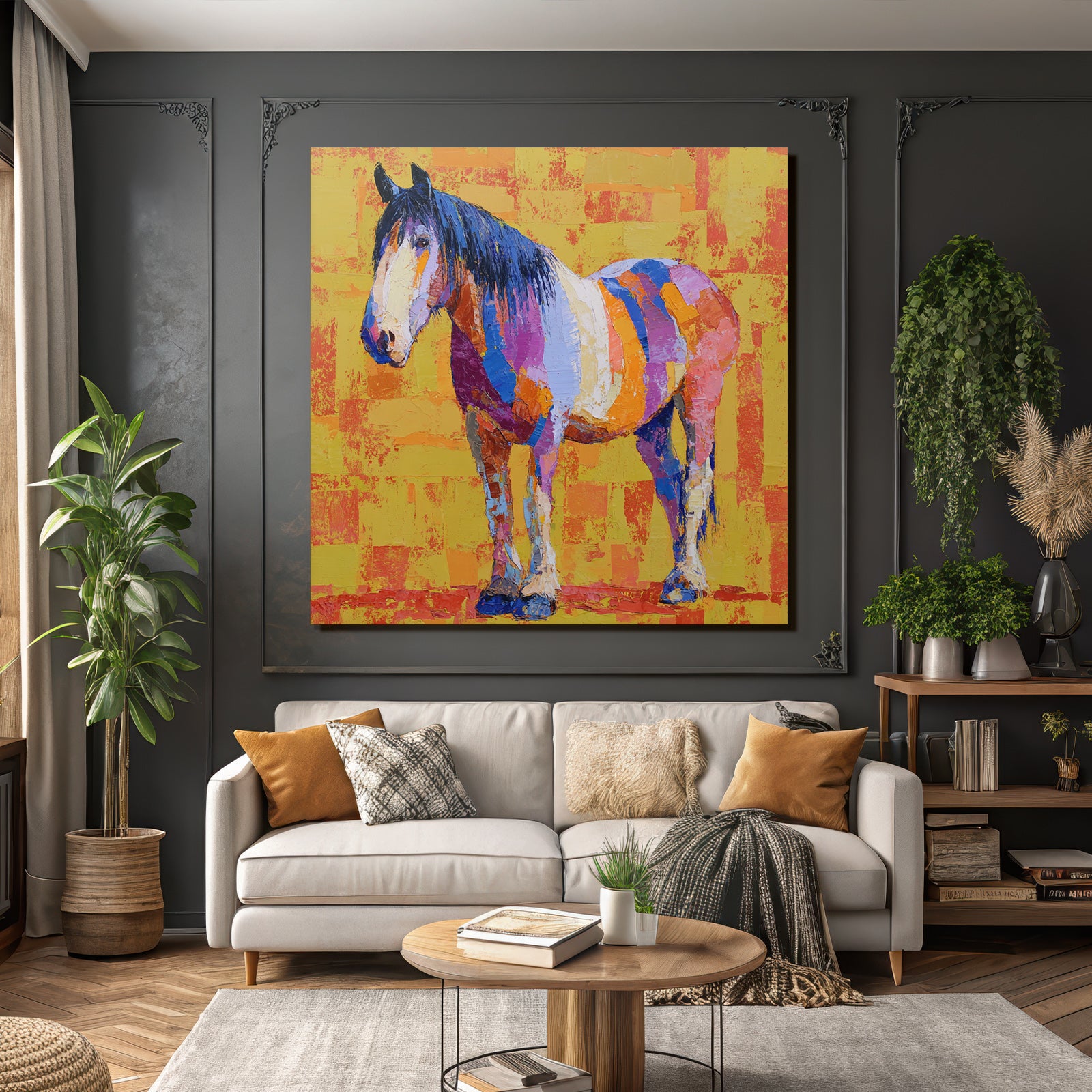 Buntes Pferd Auf Gelbem Hintergrund