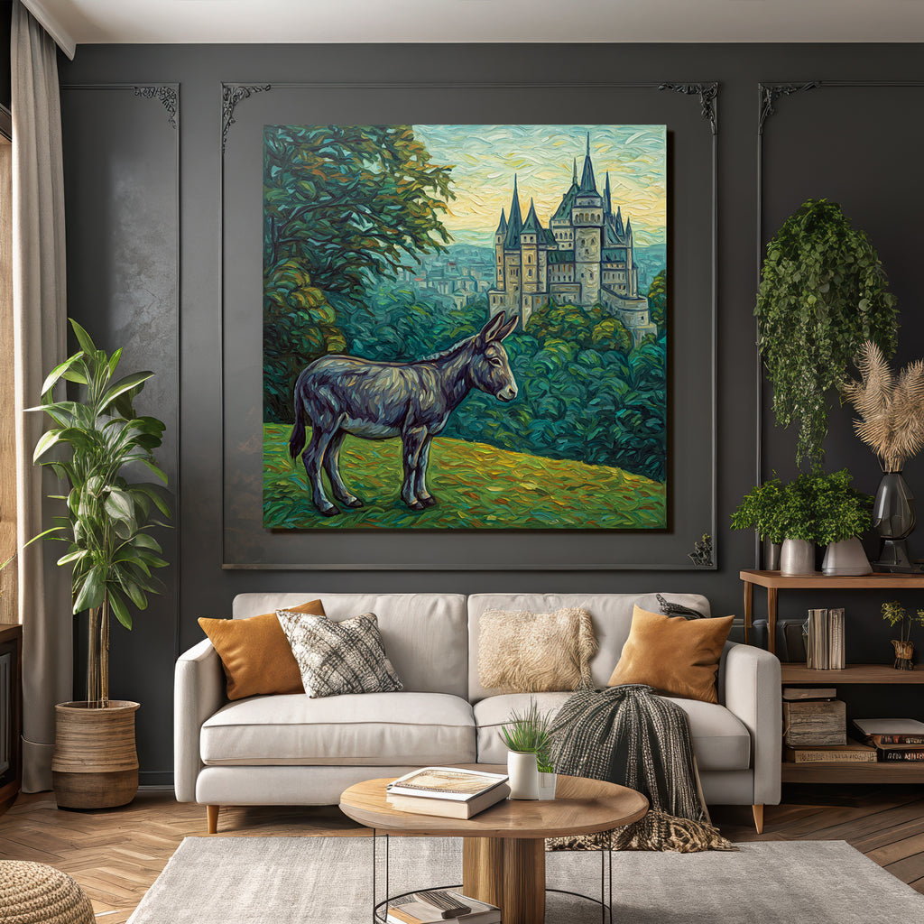Esel Vor Prächtigem Schloss Im Impressionistischen Stil