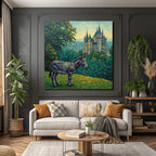 Esel Vor Prächtigem Schloss Im Impressionistischen Stil