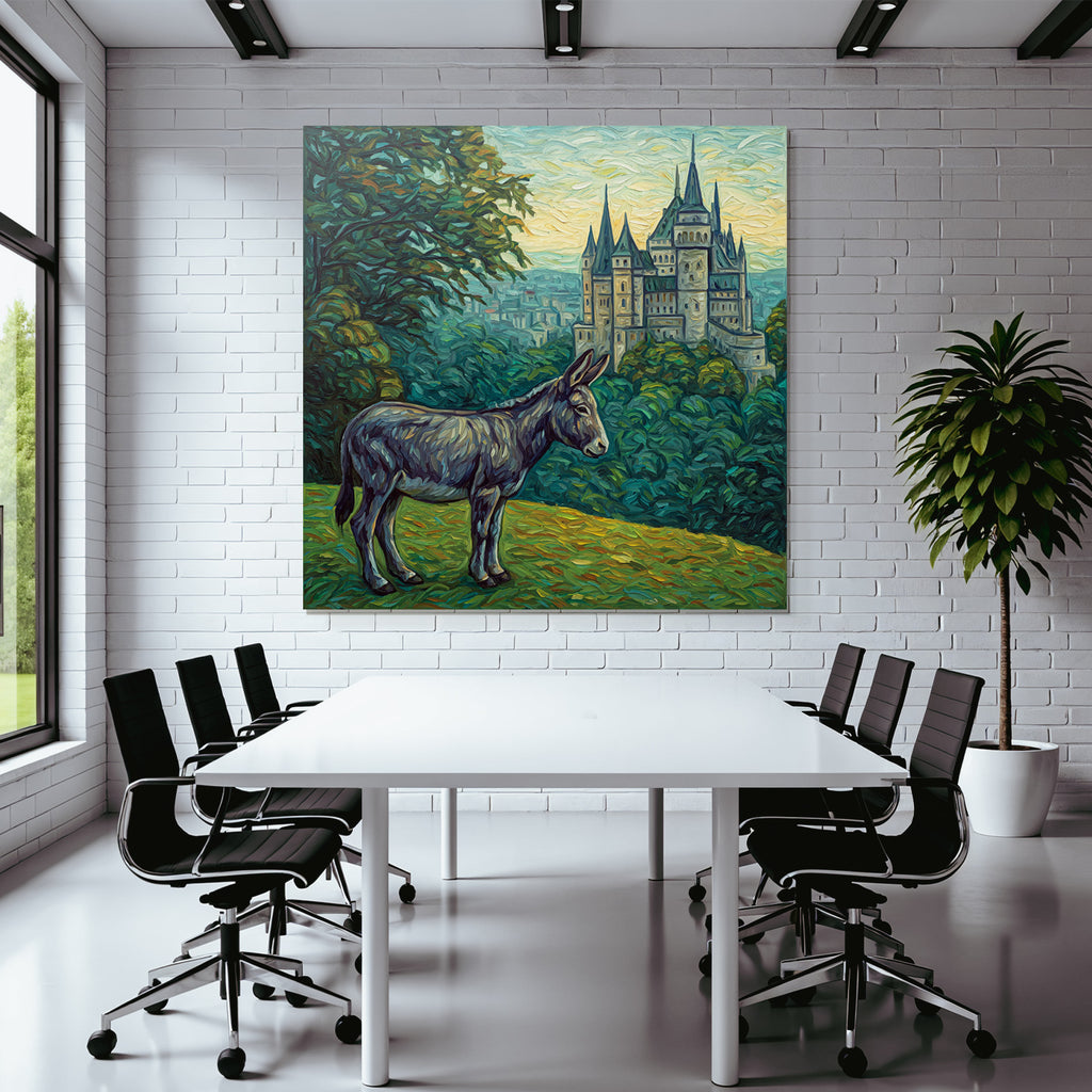 Esel Vor Prächtigem Schloss Im Impressionistischen Stil