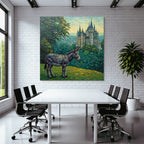 Esel Vor Prächtigem Schloss Im Impressionistischen Stil