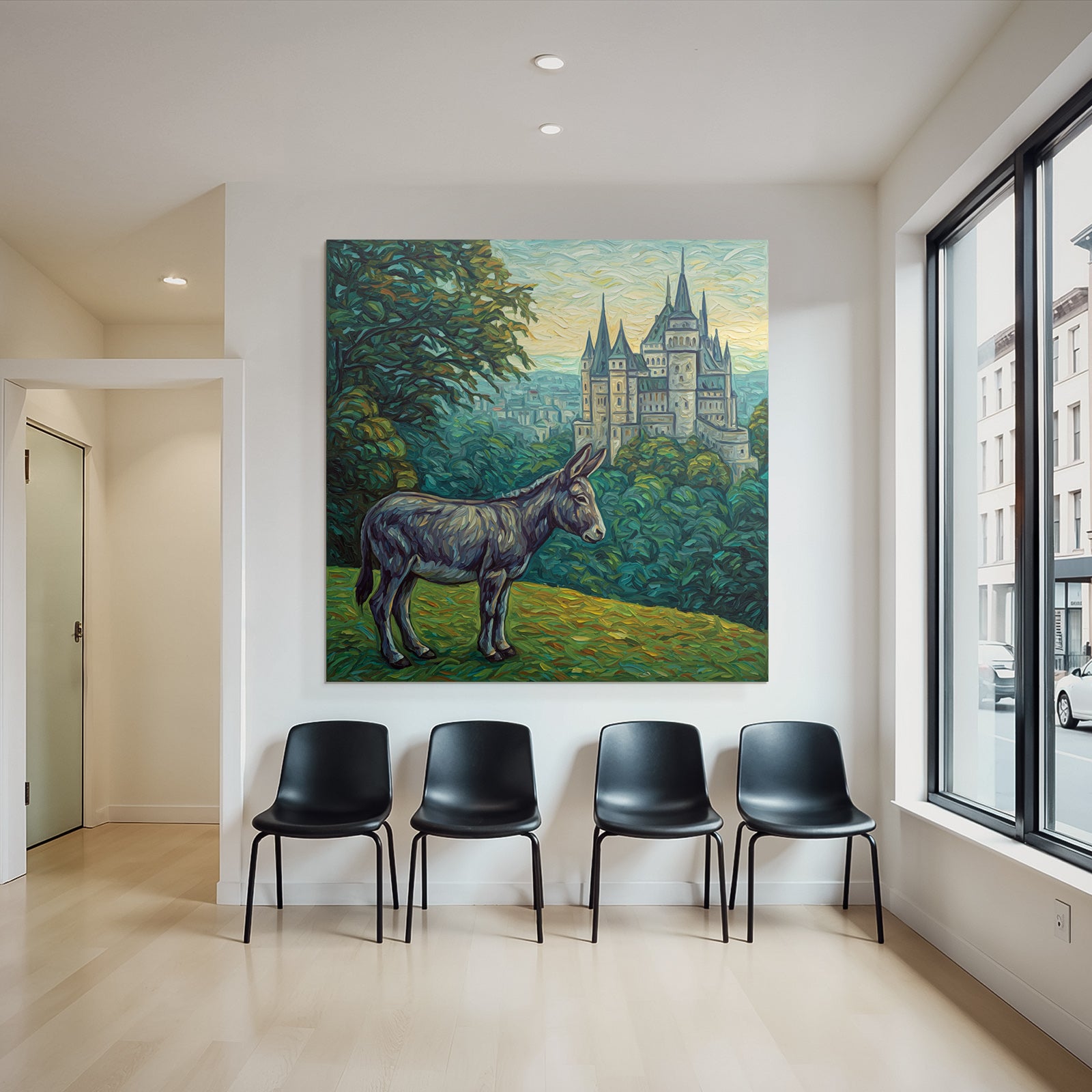 Esel Vor Prächtigem Schloss Im Impressionistischen Stil