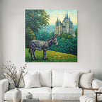 Esel Vor Prächtigem Schloss Im Impressionistischen Stil