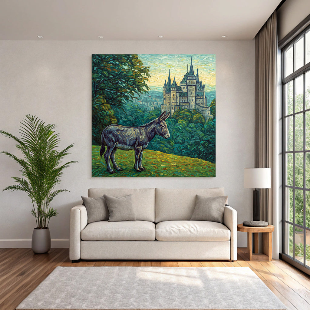 Esel Vor Prächtigem Schloss Im Impressionistischen Stil