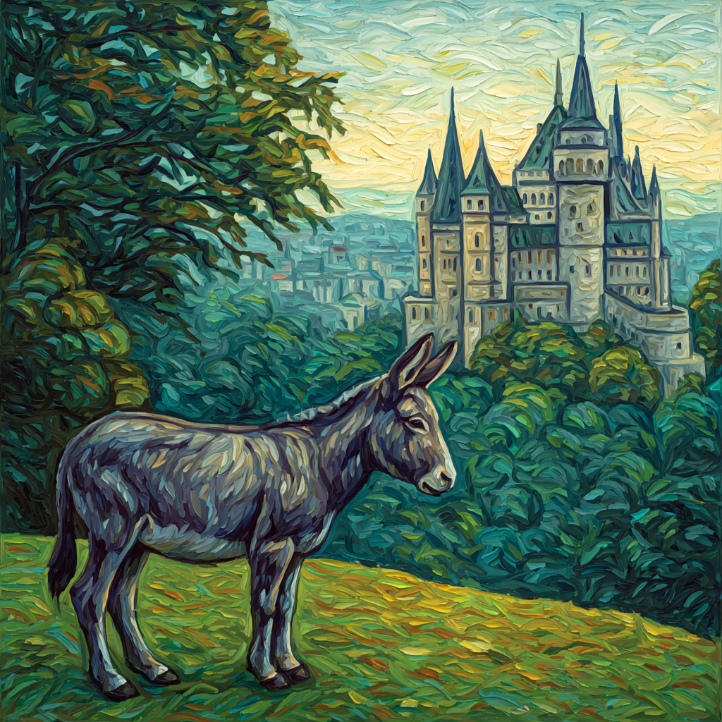 Esel Vor Prächtigem Schloss Im Impressionistischen Stil | Expressionismus | Stilrichtungen