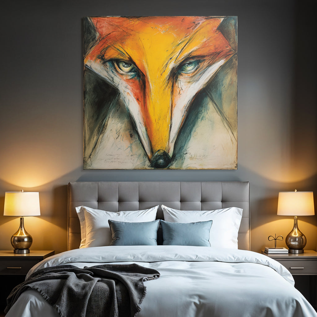 Kunstvolle Fuchs Darstellung Mit Lebendigen Farben Und Ausdrucksstarken Linien