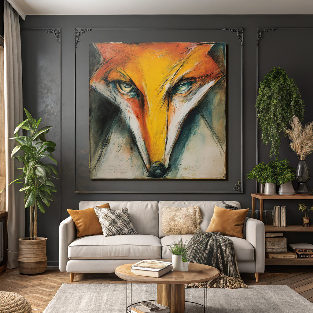 Kunstvolle Fuchs Darstellung Mit Lebendigen Farben Und Ausdrucksstarken Linien