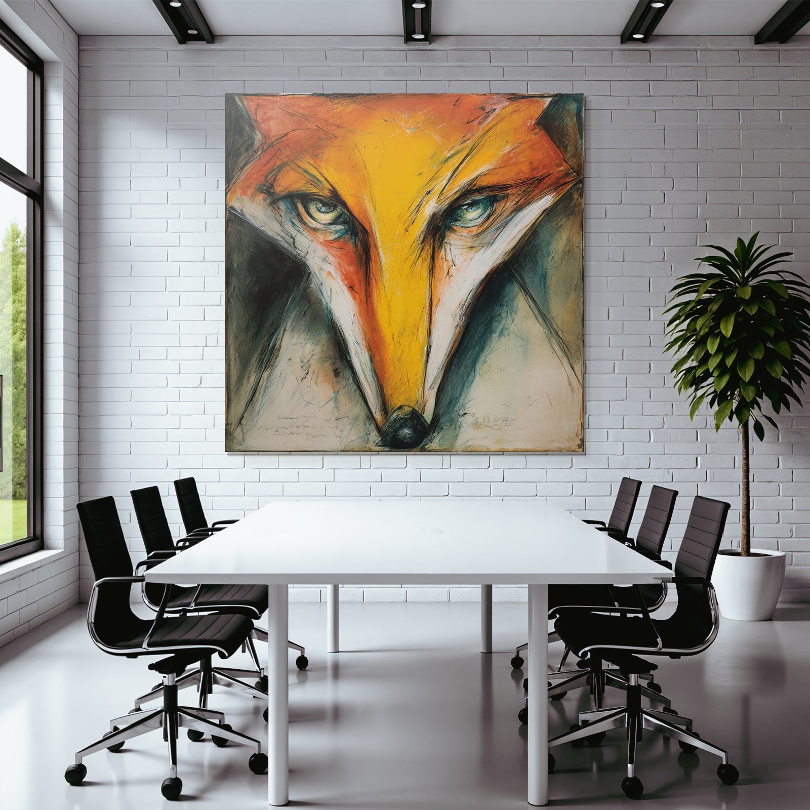 Kunstvolle Fuchs Darstellung Mit Lebendigen Farben Und Ausdrucksstarken Linien