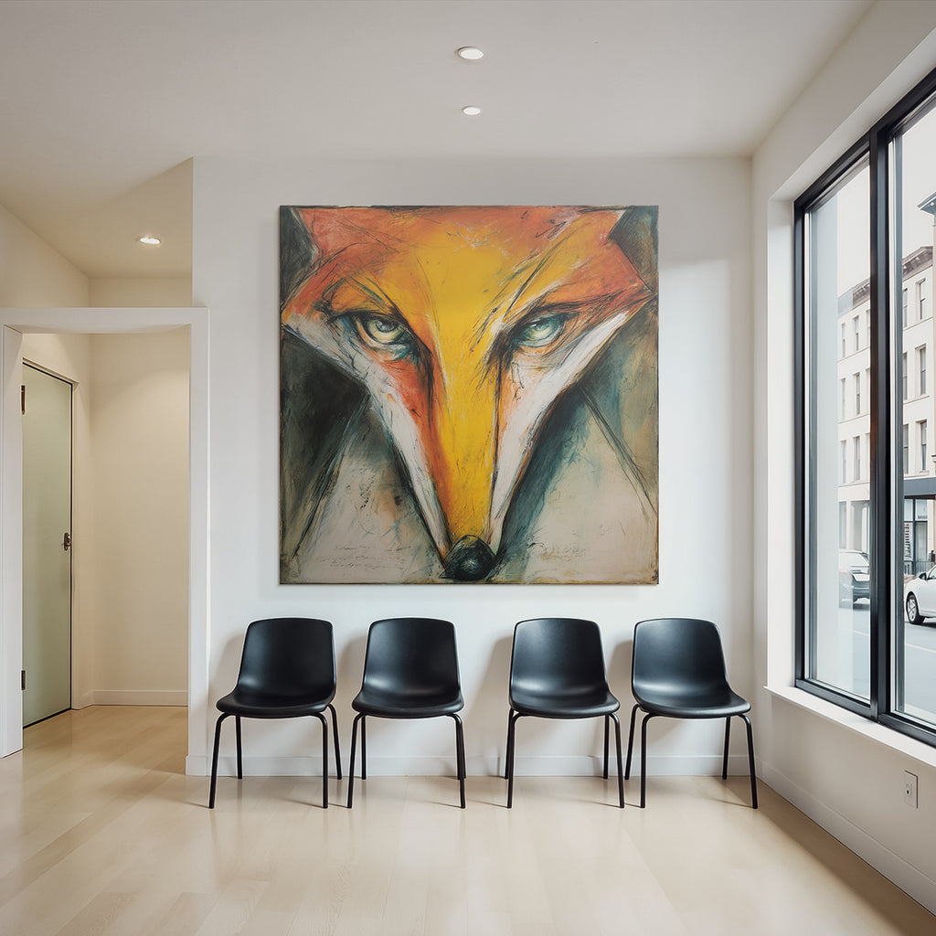 Kunstvolle Fuchs Darstellung Mit Lebendigen Farben Und Ausdrucksstarken Linien