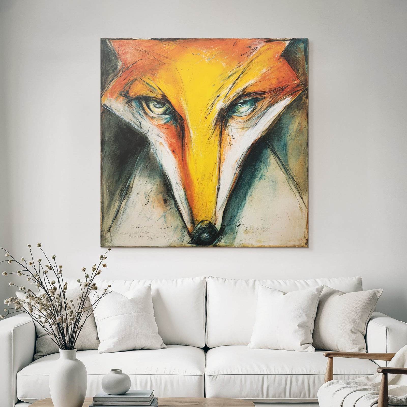 Kunstvolle Fuchs Darstellung Mit Lebendigen Farben Und Ausdrucksstarken Linien