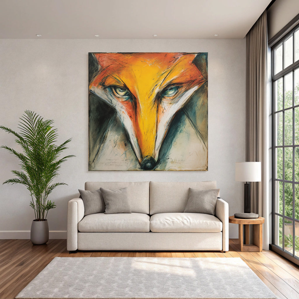 Kunstvolle Fuchs Darstellung Mit Lebendigen Farben Und Ausdrucksstarken Linien