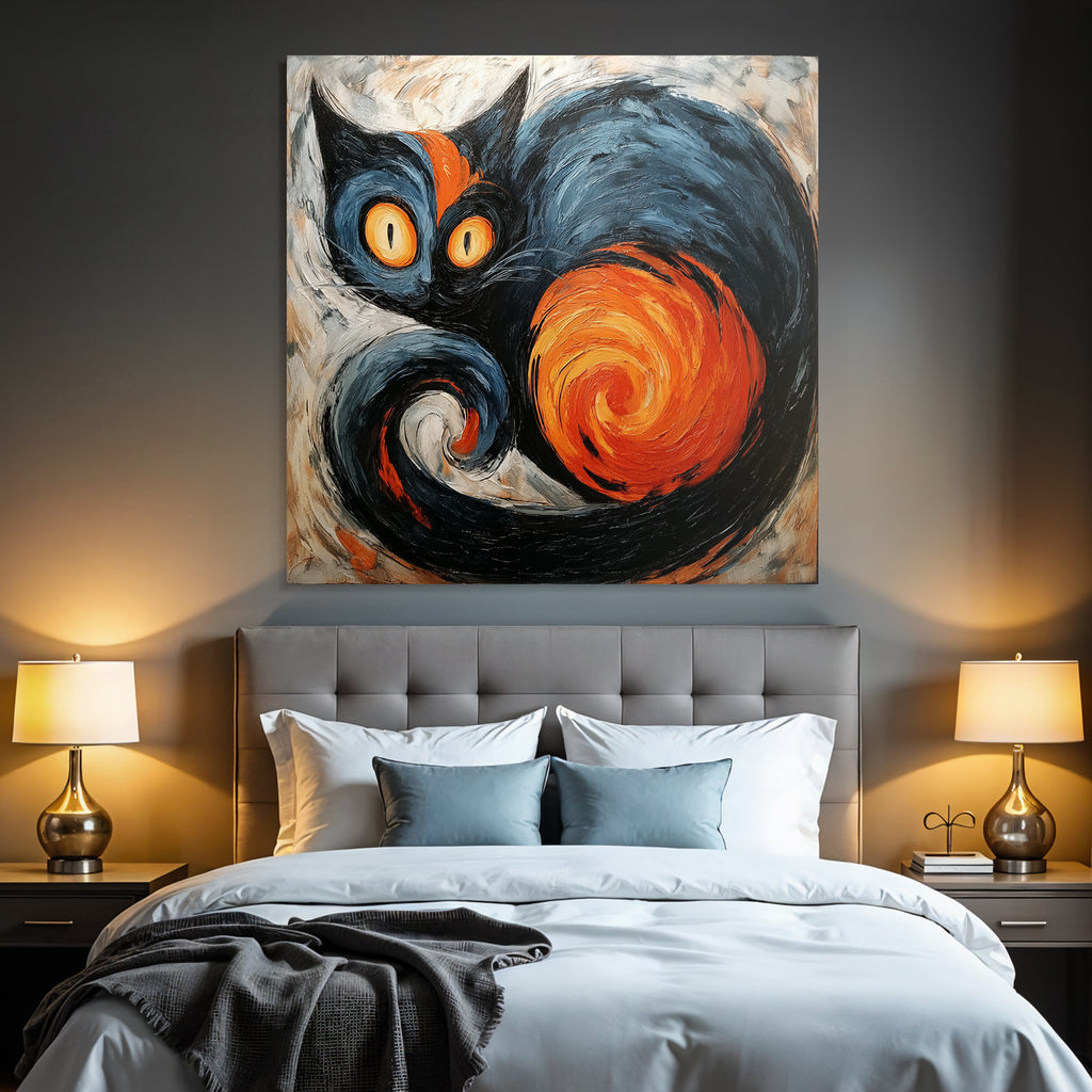 Lebendige Bunte Katze Im Impasto Stil