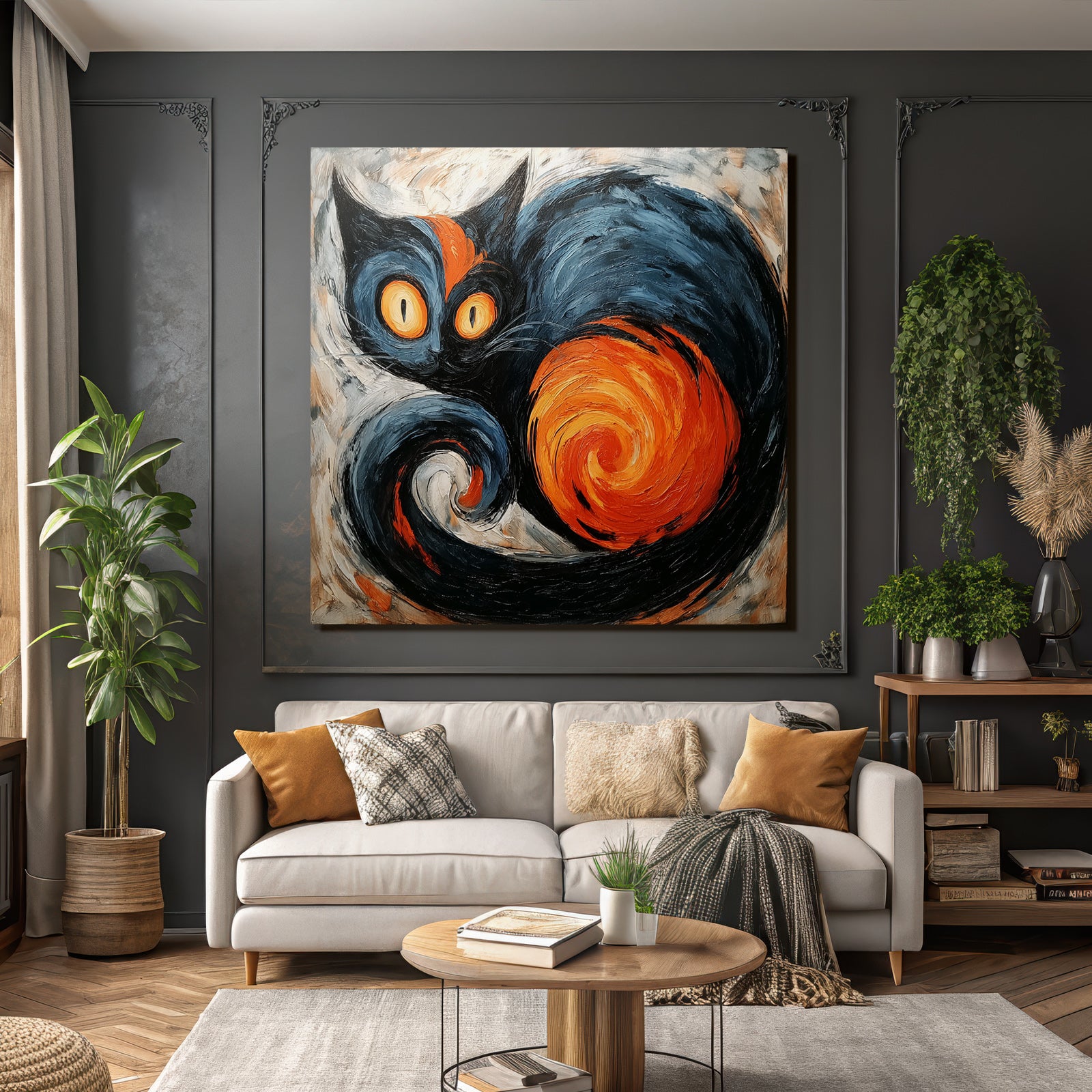 Lebendige Bunte Katze Im Impasto Stil