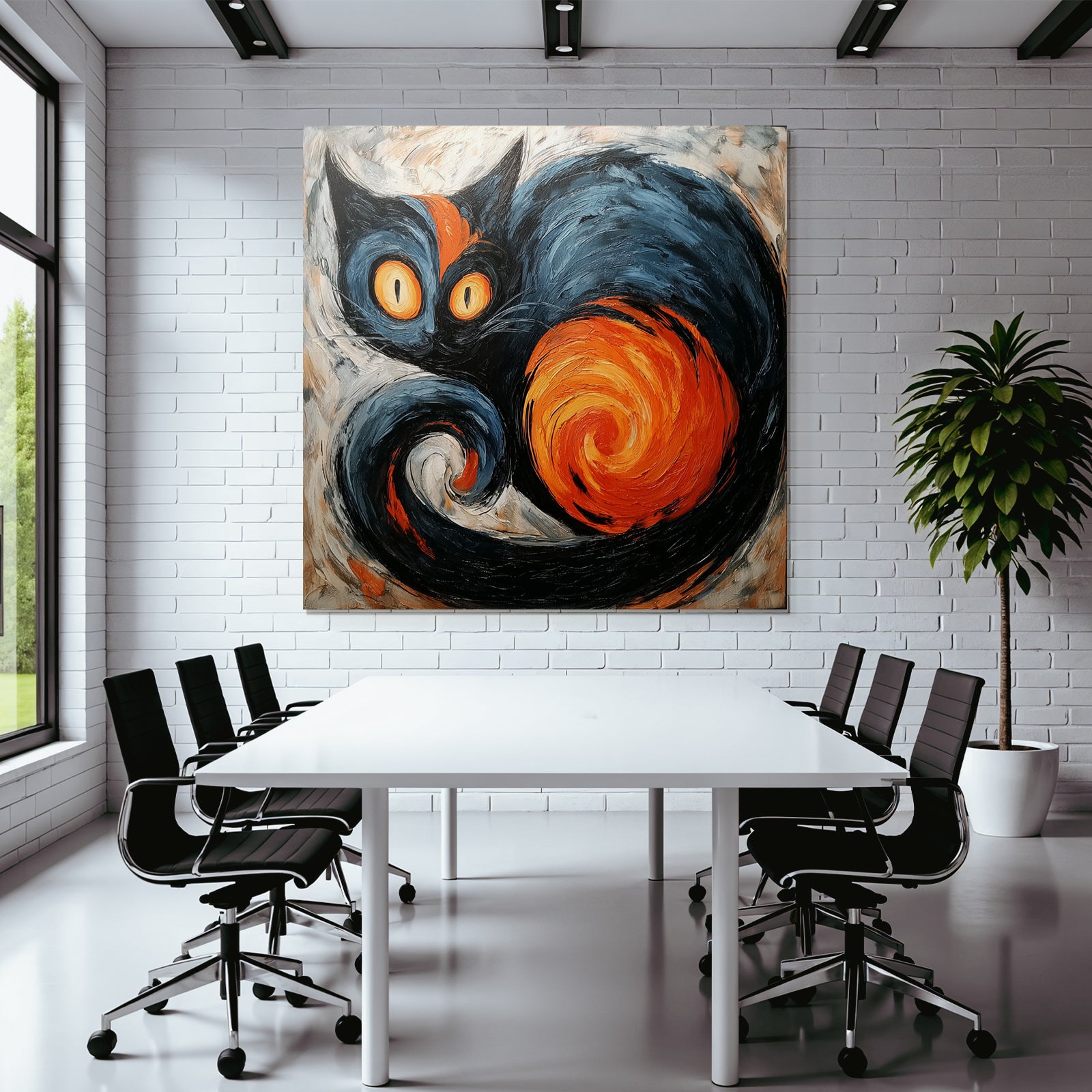 Lebendige Bunte Katze Im Impasto Stil