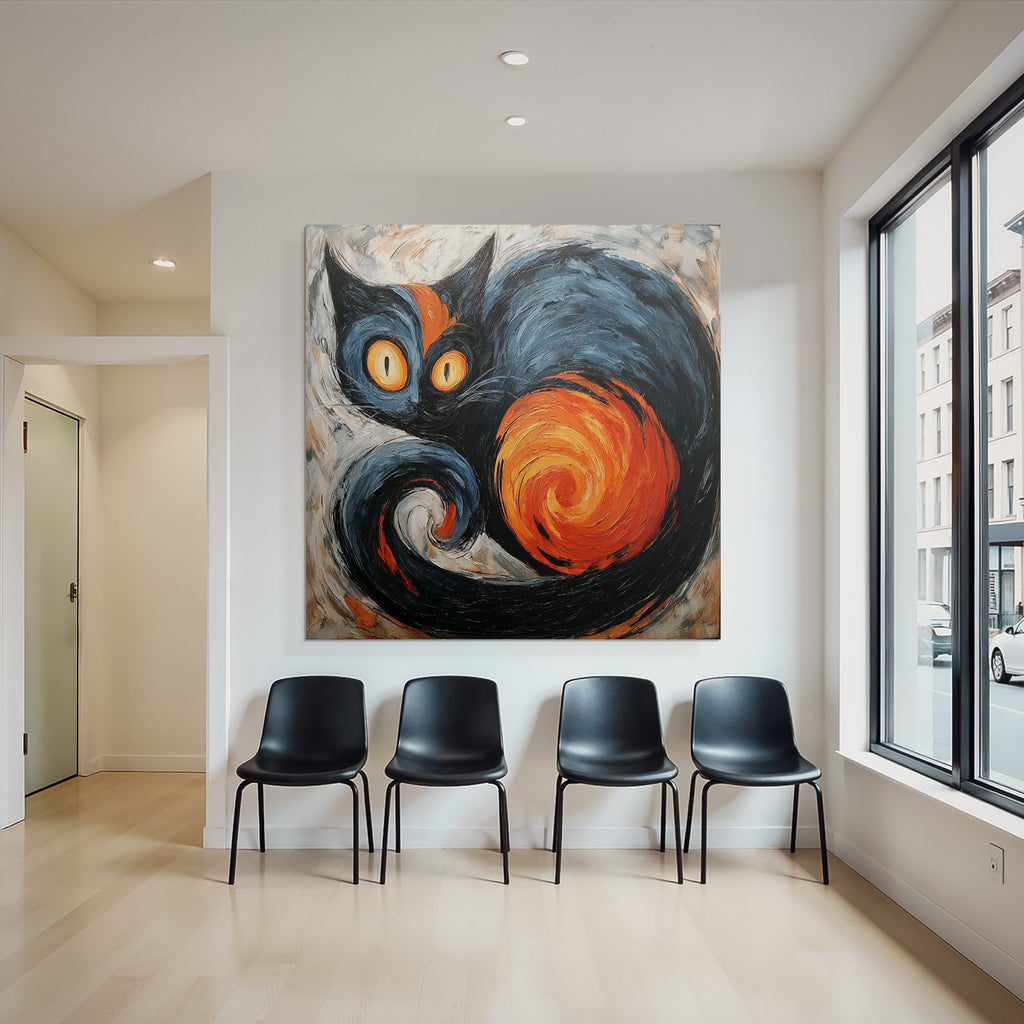 Lebendige Bunte Katze Im Impasto Stil