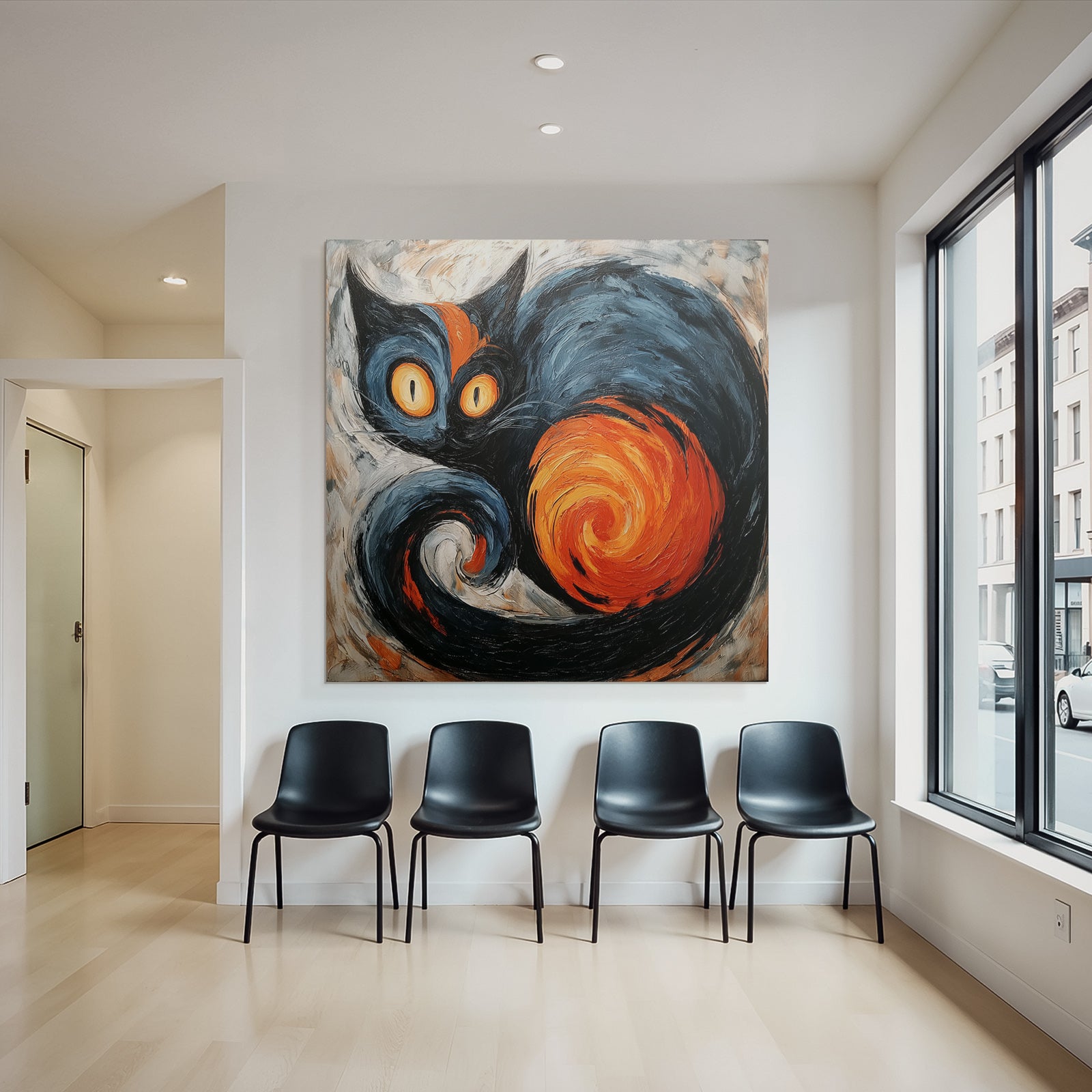 Lebendige Bunte Katze Im Impasto Stil
