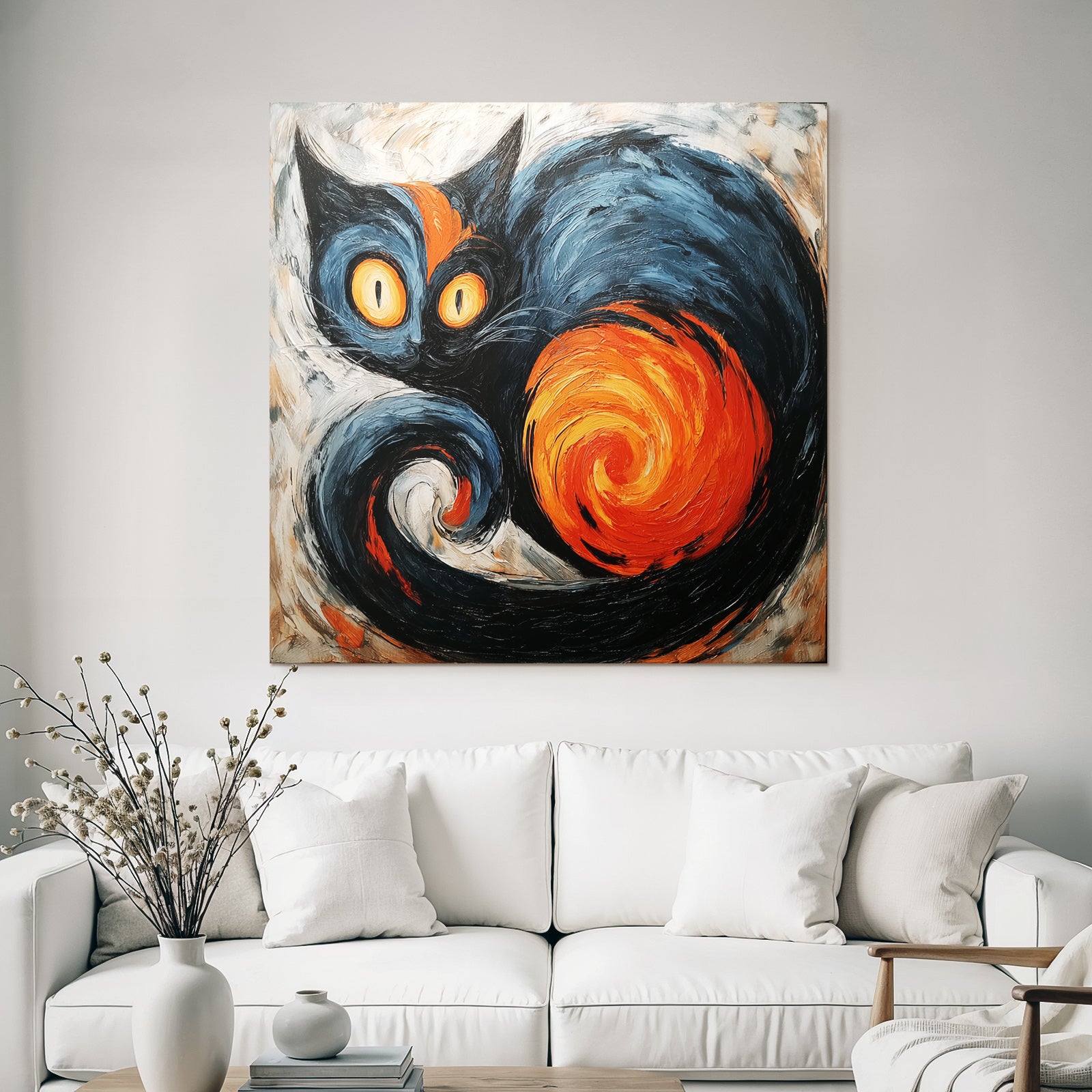 Lebendige Bunte Katze Im Impasto Stil