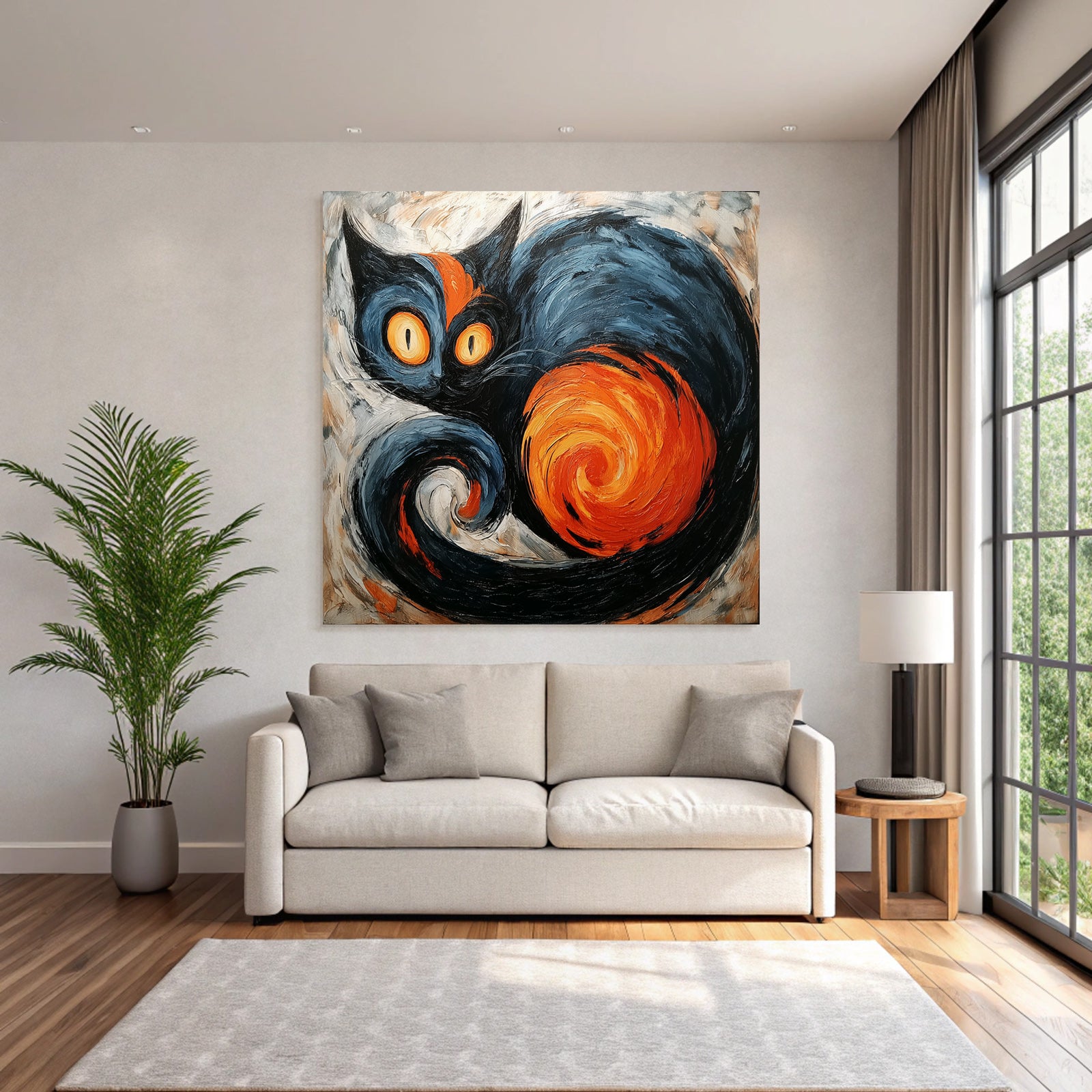 Lebendige Bunte Katze Im Impasto Stil