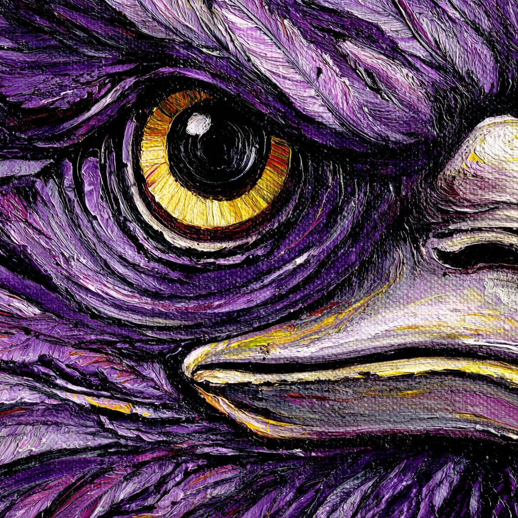 Nahaufnahme Eines Vogels Mit Purpurlila Und Gelben Federn | Expressionismus | Stilrichtungen