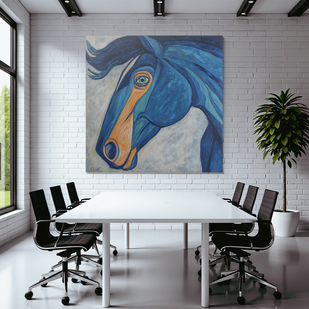 Pferdekopf Blau Orange Expressionistisches Modernes Kunstwerk