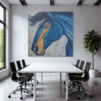 Pferdekopf Blau Orange Expressionistisches Modernes Kunstwerk