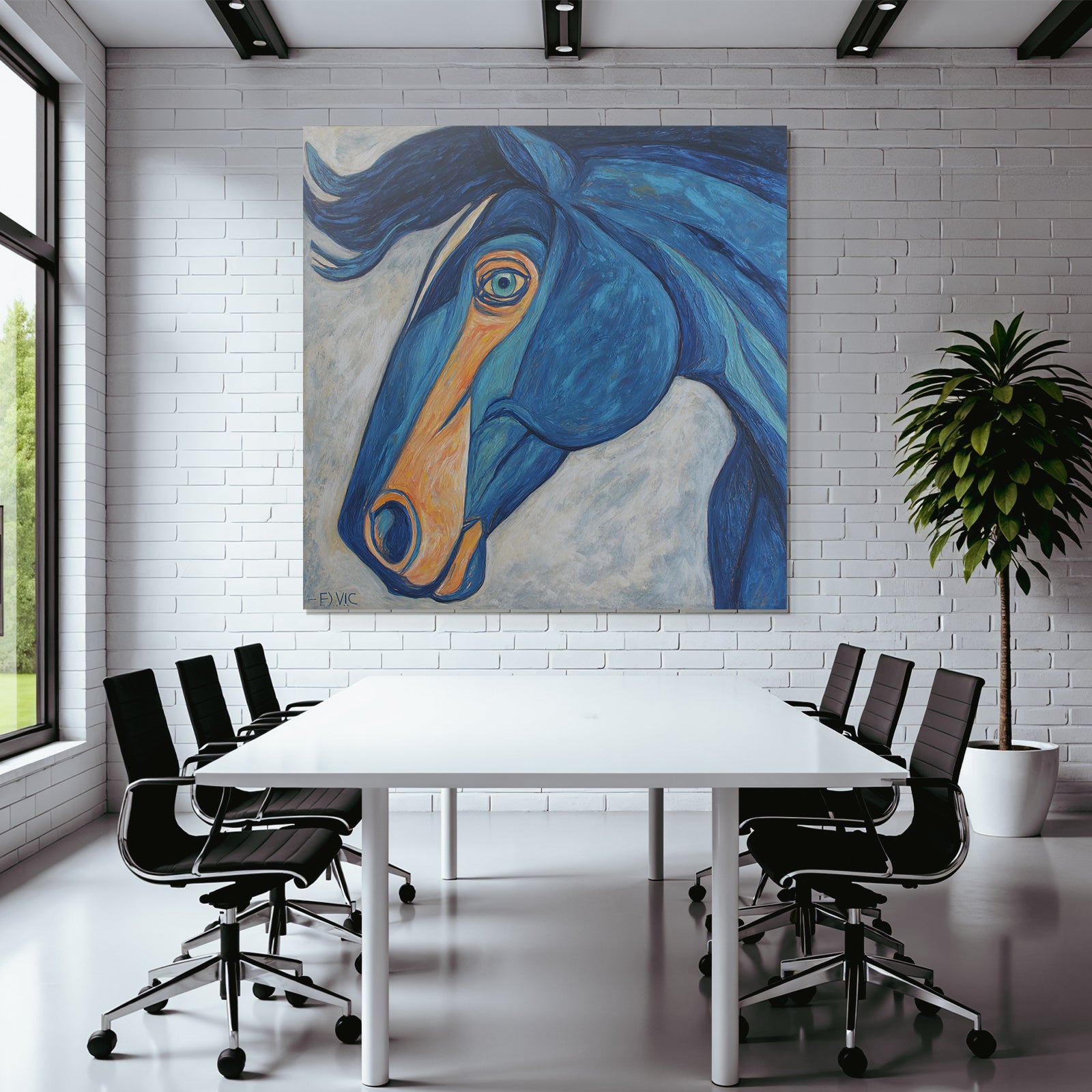 Pferdekopf Blau Orange Expressionistisches Modernes Kunstwerk