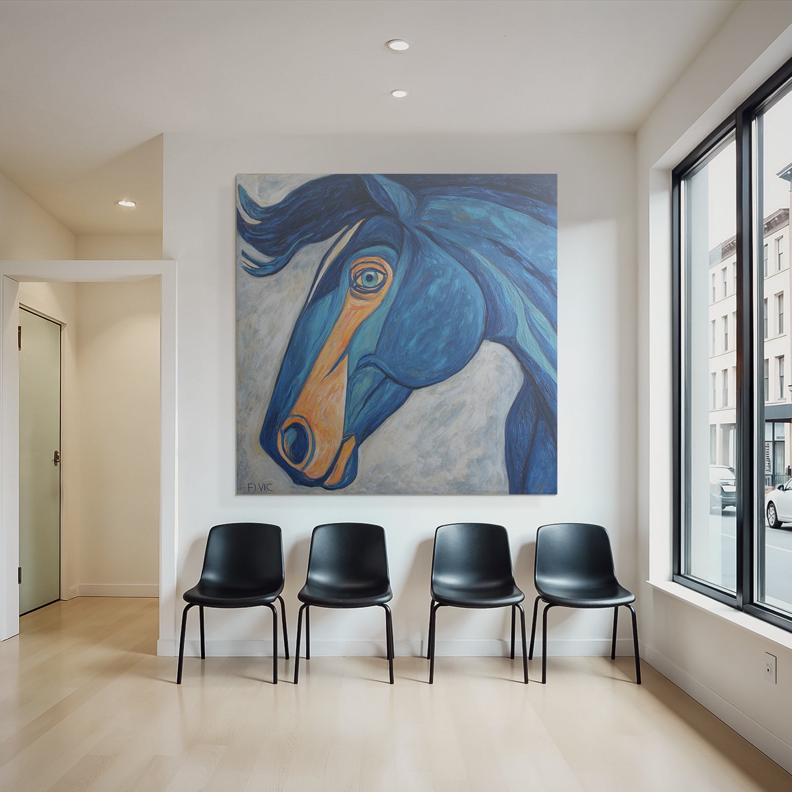 Pferdekopf Blau Orange Expressionistisches Modernes Kunstwerk