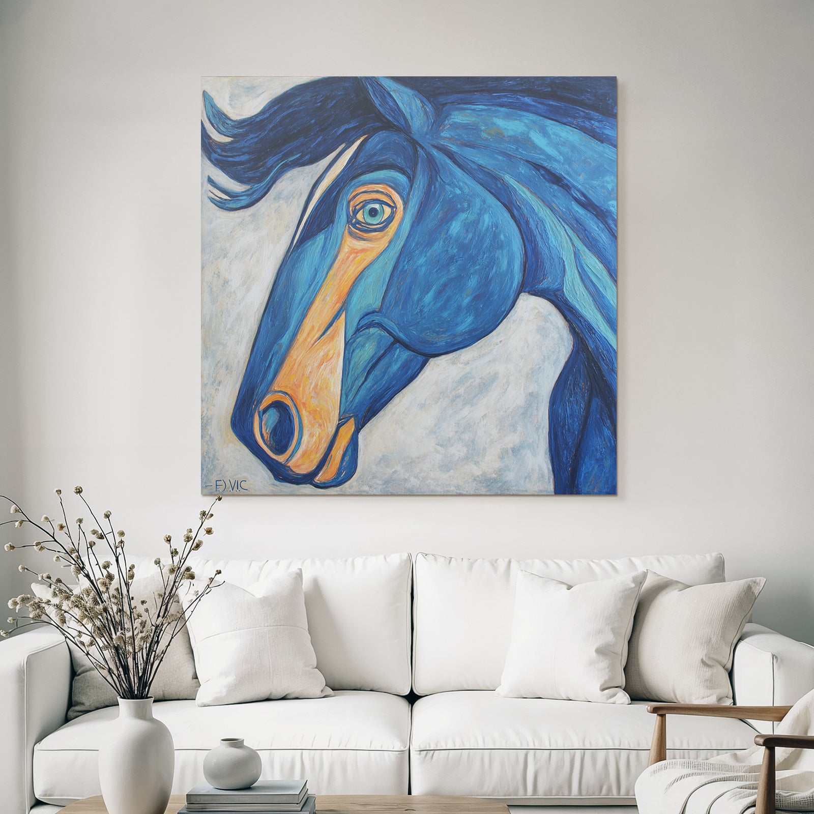 Pferdekopf Blau Orange Expressionistisches Modernes Kunstwerk