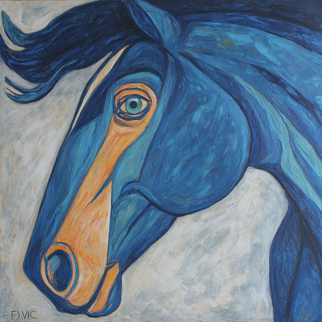 Pferdekopf Blau Orange Expressionistisches Modernes Kunstwerk | Expressionismus | Stilrichtungen