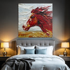Rotes Pferd Impasto Malerei Vor Himmel Und Landschaft