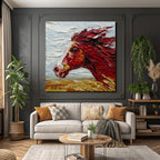 Rotes Pferd Impasto Malerei Vor Himmel Und Landschaft