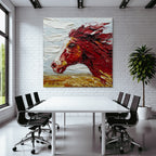 Rotes Pferd Impasto Malerei Vor Himmel Und Landschaft