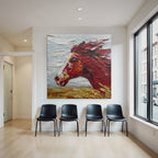 Rotes Pferd Impasto Malerei Vor Himmel Und Landschaft