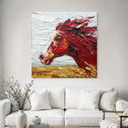 Rotes Pferd Impasto Malerei Vor Himmel Und Landschaft
